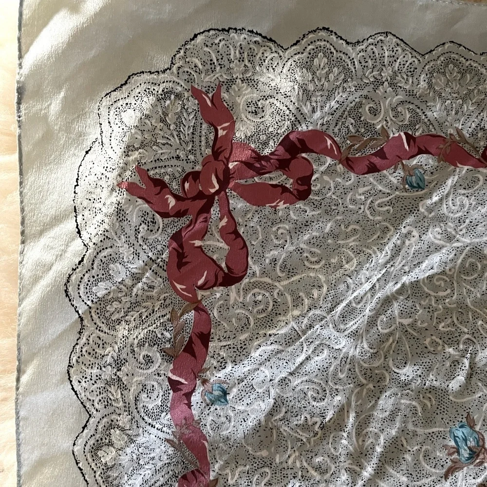 Silk Baby Blue Rose/ Pink Ribbon Paisley Scarf Vintage 80’s